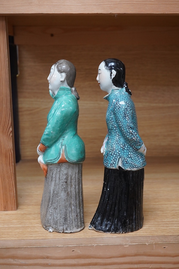 Two Chinese porcelain figures of Shanghai ladies, 1970's, 24.5cm. Condition - fair (collars chipped)